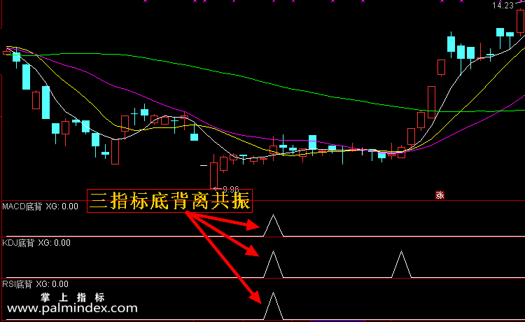 【通达信指标】底背离共振-MACD KDJ RSI共振预警选股指标公式