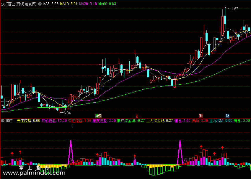 【通达信指标】擒庄,开始控盘支持选股 公式源码分享 副图（0143）